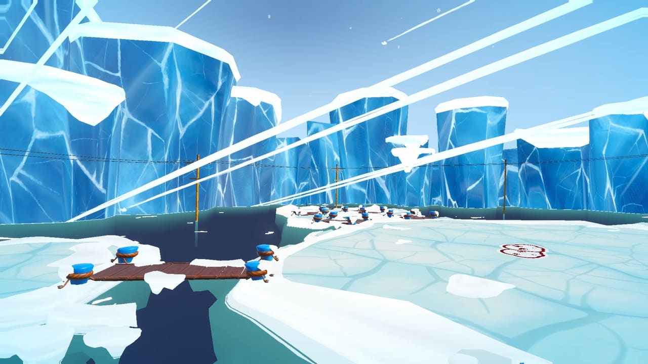 King of the Hill screenshot: the cracked ice platform surrounded by water between icebergs